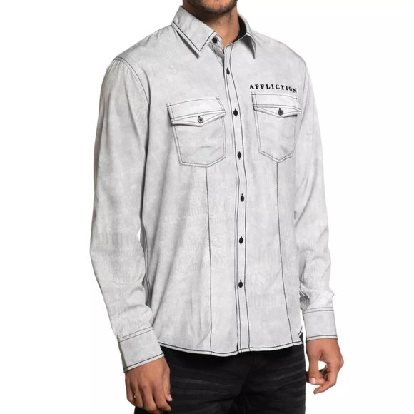AFFLICTION Men's Long Sleeve Button Down Shirt TRI - Picture 8 of 9